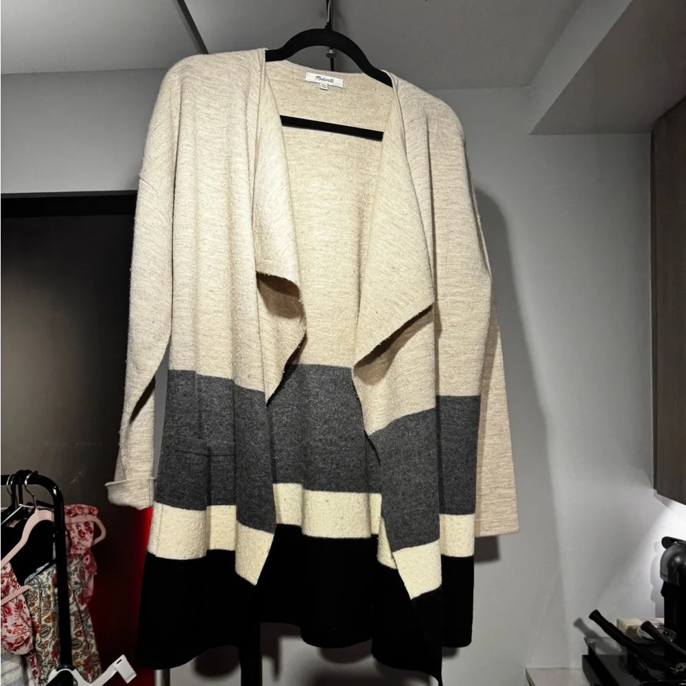Madewell Striped Boiled Wool 100% Merino Wool Meridian Cardigan Size S/M - Picture 5 of 8